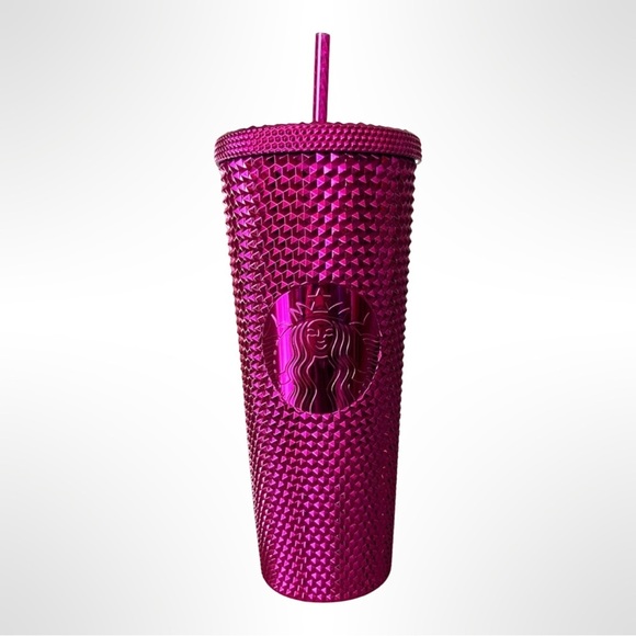 STARBUCKS Holiday 2022 Sangria Bling Metallic Chrome Studded Tumbler BARBIECORE - Picture 2 of 4